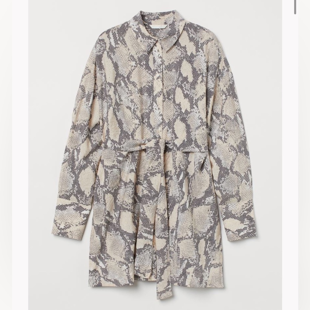 H&M Snake Print Long Button Front Tie Front Top S… - image 1